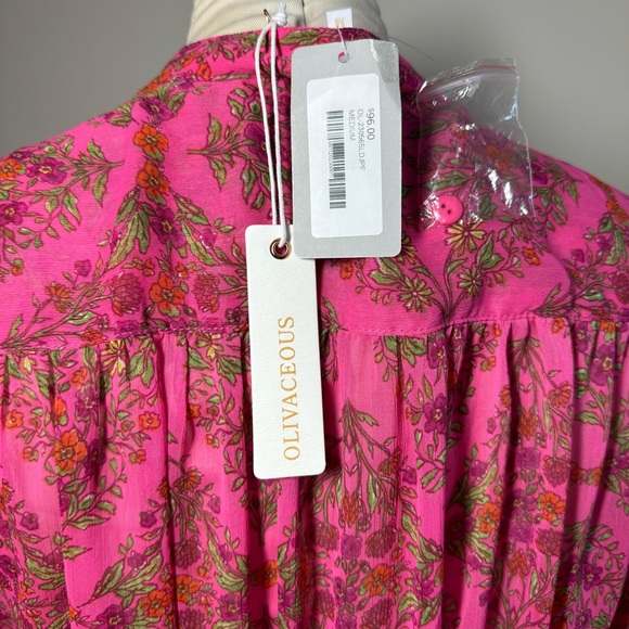 NWT OLIVACEOUS Pink Green Floral Mini Dress Women’s Size Medium - Picture 6 of 6